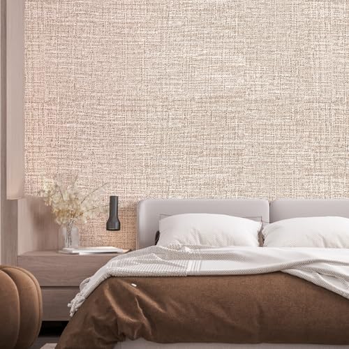 Khaki Grasscloth Peel and Stick Wallpaper 17.3"x300" Faux Linen Textured Contact Paper Removable Self Adhesive Vinyl Wallpaper for Bedroom Bathroom - color: Khaki, size: 17.3" x 300"