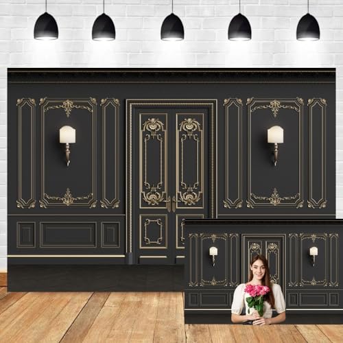 Leyiyi 5x3ft Vintage Room Inside Backdrop European Frame French Door Modern Castle House Cementery Wall Vintage Lantern Photo Background Cowboy Kids Birthday Portrait Studio Prop Vinyl Wallpaper - color: Black, size: 5x3ft