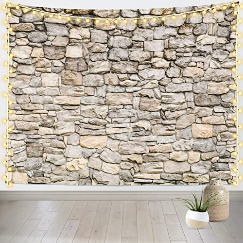 Loccor Extra Large Vintage Brick Rock Stones Wall Tapestry - 120 x 80 Inches, Grey Rock Castle Stonewall Backdrop for Bedroom, Living Room, Dorm, Home Decor - size: 118.1"L x 78.7"W