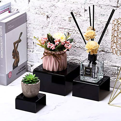 Chuangdi 2 Sets Acrylic Display Risers, Product Stand, Jewelry Display Riser Shelf Showcase Fixtures for Dessert Cupcake Candy Treat Action Figure Stand(Black)