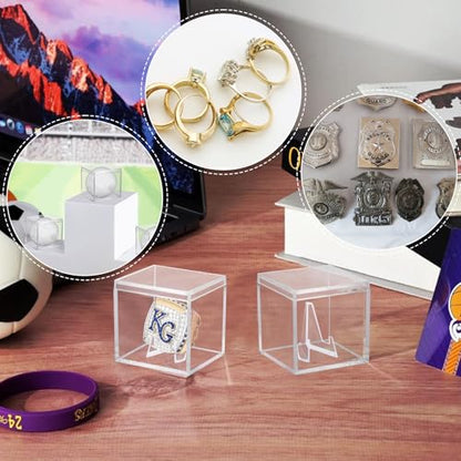 4 Pack Championship Ring Display Case Clear Acrylic Ring Case Display Box for Sports Baseball Softball Football Basketball Single Ring Coin Holder Stand, 2.16 Inch - size: 4 Pack