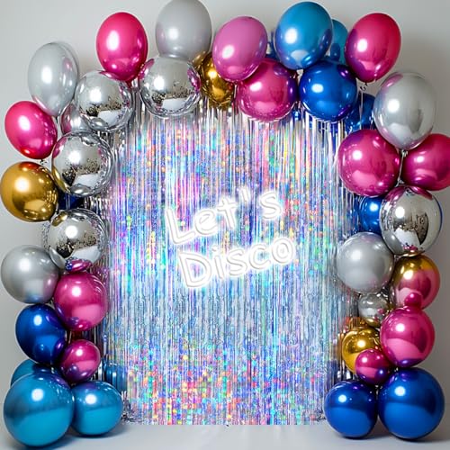 4 Packs Silver Foil Fringe Curtain, Silver Glitter Metallic Tinsel Backdrop for Birthday, Wedding, Baby Shower, Bachelorette, 70s 80s 90s Theme Disco Party, Iridescent Party Decorations Supplies - color: Silver
