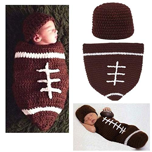 Matissa Newborn Baby Girl/Boy Crochet Knit Costume Photography Prop Hats Outfits - color: Rugby Ball