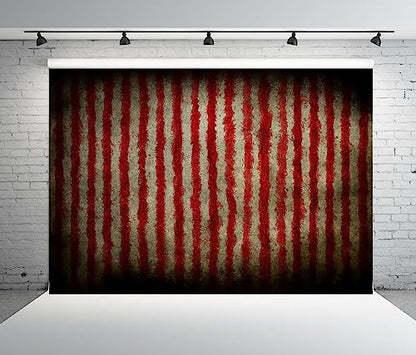 BELECO 5x3ft Fabric Evil Halloween Circus Backdrop for Photography Circus Carnival Bloody Red and White Stripes Scary Blood Splatter Party Decor Clown Banner Halloween Background Photo Studio Props - size: 5x3FT