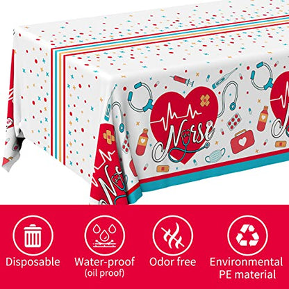 Gatherfun Nurse Graduation Party Decorations, Doctors Day and Medical School Graduation Tablecover for Graduation Party Supplies, 3 pcs Table Cloths, 54"x108" - style: Nurse