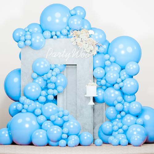 PartyWoo Light Blue Balloons 140pcs Different Sizes Pack of 18 12 10 5 Inch Baby Pastel Blue Balloon Arch Kit for Baby Shower Gender Reveal Graduation Mermaid Birthday Pool Party Decorations Blue-Y20 - color: Blue-y20