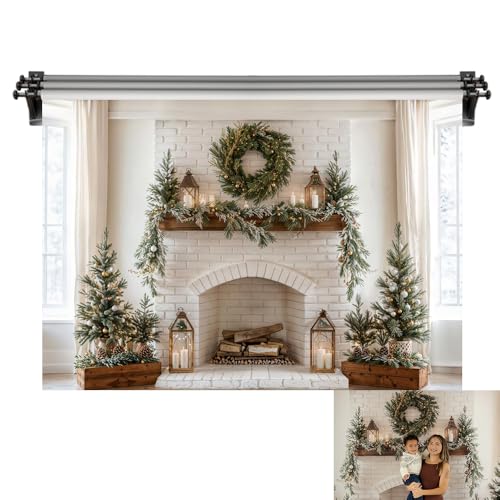 Kate 7x5ft/2.2x1.5m Christmas Fireplace Backdrop for Photography White Brick Wall Photoshoot Background Photo Video Studio Props - size: 7x5ft