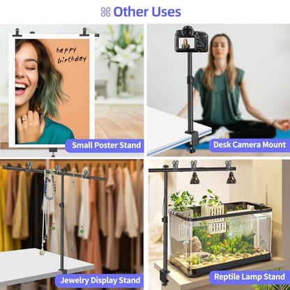 Small Backdrop Stand 3x3.3ft, Adjustable Photo Backdrop Stand Kit with 3 Clamps, Portable Background Stand Support for Parties Photoshoot, Table T-Shape Backdrop Banner Holder for Photography Paper