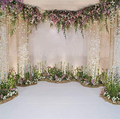 7x7ft Wedding Backdrop for Cradle Ceremony Background for Proposal Flowers Curtain Wedding Ceremony Banner Bridal Shower Background Mother's Day Floral Marriage Backdrop - size: 7x7ft