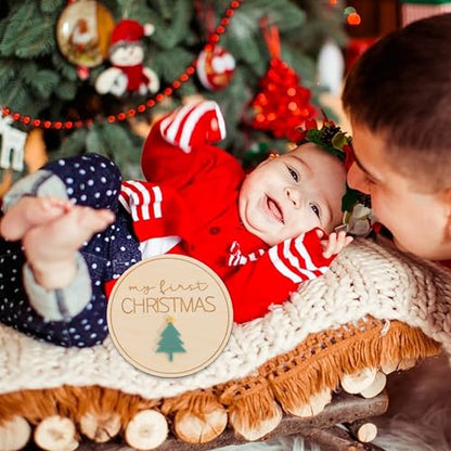 My First Holiday Milestone Sign - Wood Holiday Milestone Photo Props, Newborn Baby Photography Discs, 11 Pcs Wooden Disc Sign, Baby Shower Party Gift