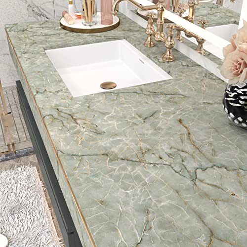 Cyan Marble Contact Paper for Countertops Waterproof Marble Wallpaper Peel and Stick Vinyl Countertop Contact Paper for Cabinets Self Adhesive Green Granite Wallpapers for Drawer Shelf Liner 24x394 IN - size: 24" x 394"