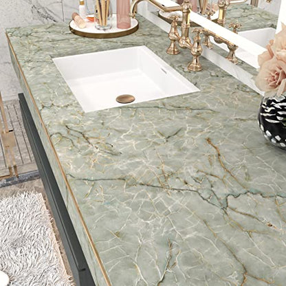 Cyan Marble Contact Paper for Countertops Waterproof Marble Wallpaper Peel and Stick Vinyl Countertop Contact Paper for Cabinets Self Adhesive Green Granite Wallpapers for Drawer Shelf Liner 24x394 IN - size: 24" x 394"