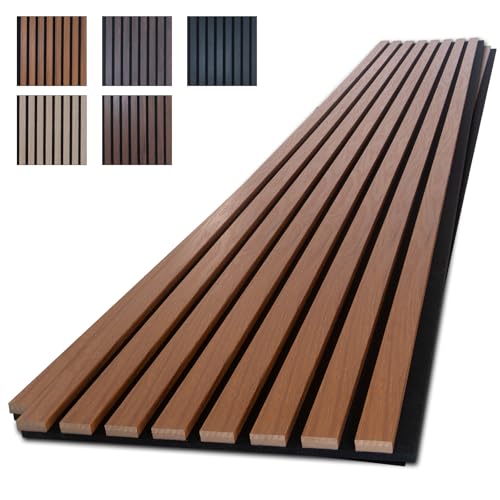NeatiEase Wood Panels for Wall, 4-Piece 96" x 12.6" Soundproof Wood Slat Wall Panel for Interior Wall Decor Noise Cancelling, Acoustic Wall Panels, Sound Absorbing Panel (Teak) - color: Teak, size: 96" x 12.6"