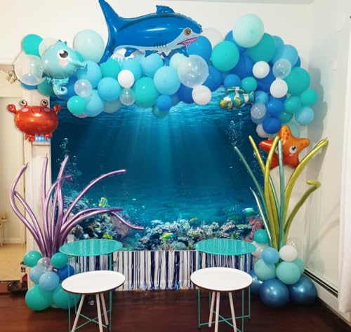 Sensfun 7x5ft Underwater World Backdrop Fabric Under The Sea Photography Backdrops Tropical Fish Coral Deep Ocean Sunlight Seabed Background Undersea Baby Shower Birthday Party Decoration Photo Props