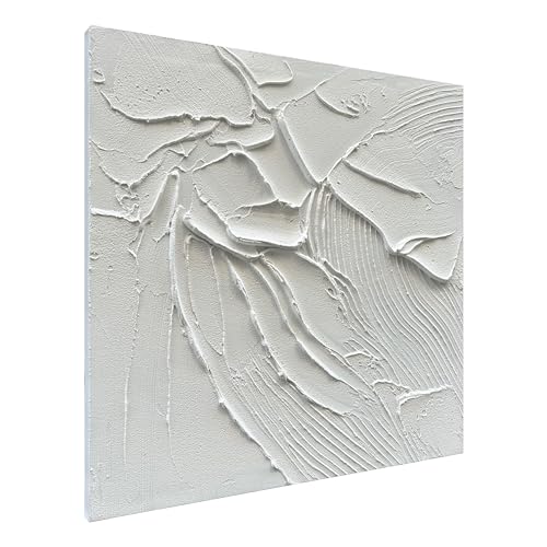 NANKAI Art Hand-Painted White Canvas Wall Art 24x24 inch Abstract Thick Texture Oil Painting Modern Minimalist Art Home Wall Decoration Painting - color: Nkhb297