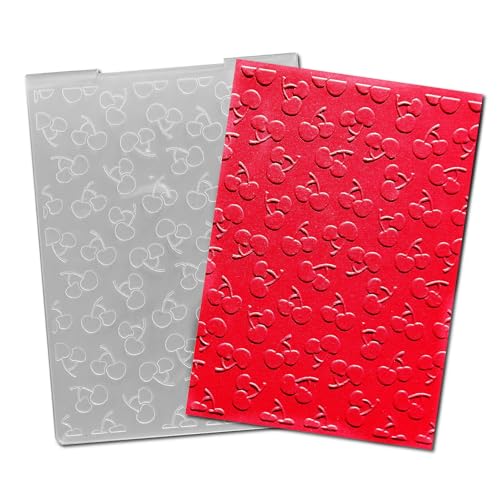Arbuya Cherry Plastic Embossing Folders for Card Making Fruit Cherry Background Embossing Folder for Scrapbooking Pages Paper Crafting Clay Decoration - color: Cherry background