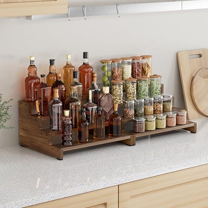 ZUJJAFY Cologne Organizer for Men, 4 Tier Wooden Cologne Stand Mens Fragrance Shelf, Tiered Wood Risers Display Stands for Perfume, Cupcake, Figures, Dessert, Brown - color: Brown