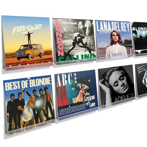 upsimples 8 Pack Vinyl Record Wall Mount Shelves, 12" Vinyl Holder for Album Record Storage & Display, Clear Acrylic Floating Shelves for Wall Decor, Kids Bookshelf, Magazine Rack, Picture Ledge
