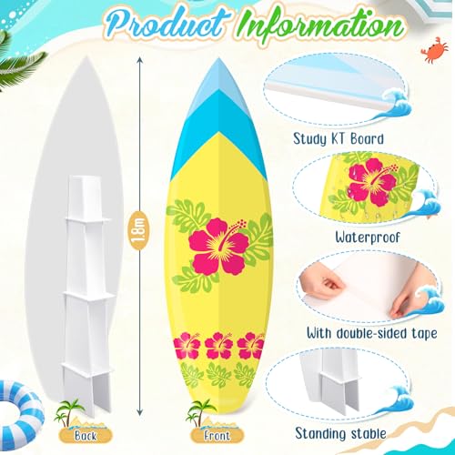 Yalikop 6 Ft Surfboard Cardboard Cutout Stand Up Photo Prop - Hawaiian Tropical Party Decorations Standee Surfboard Foam Board for Garden Yard Sign Decor Summer Beach Luau Photography Background - style: Tropical Flower