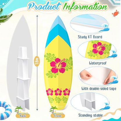 Yalikop 6 Ft Surfboard Cardboard Cutout Stand Up Photo Prop - Hawaiian Tropical Party Decorations Standee Surfboard Foam Board for Garden Yard Sign Decor Summer Beach Luau Photography Background - style: Tropical Flower