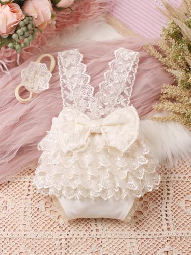 Ylsteed Newborn Photography Outfits Girl Newborn Photography Props Lace Romper Baby Photo Shoot Outfits Girls Photo Props (Strap Style - Beige) - color: Beige