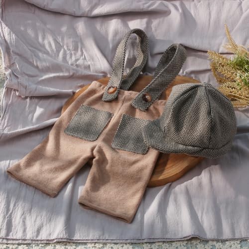 Ylsteed Newborn Boy Photoshoot Outfits 2Pcs Baby Photography Outfits Girl Baby Photography Props Newborn Gentleman Suit Photography Boy Suspender Pants with Beret 9-12lbs/0-3 Months (Coffee) - color: Coffee