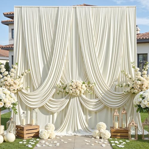 10ft×12ft Wrinkle Free Ivory Backdrop Curtain for Wedding Parties, 2 Panels 5×12ft Long Soft Silky Polyester Backdrop Drapes Cream Photo Back Drop Curtains for Party Photography Background Cloth - color: Ivory, size: 12ft Long_2 Panels