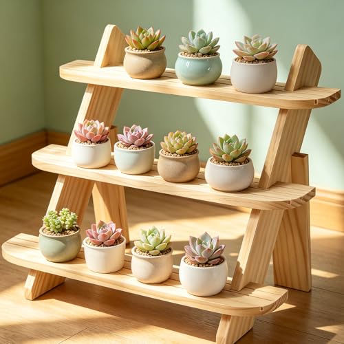 Wooden Display Riser,3 Tier Earring & Ring Holder Stands,Farmhouse Cupcake Stands ,Table Display Stand For Vendors,Organizer Showcase for Tabletop Shows and Home Using ,Wood Rustic Risers - color: Natural-3Tier