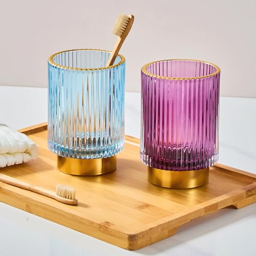 Makeup Brush Holder Organizer,Toothbrush Holders,Desk Pen Pencil Holder,Multifunctional Vintage Glass Brush Cup（L/Blue/A3-8-US） - color: Blue, size: Large