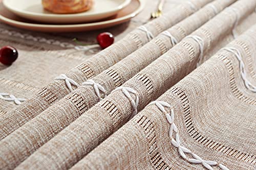 Chassic 60 x 104 inches Farmhouse Style Linen tablecloths, Wrinkle Resistant Washable Dining Room Table Cloths for 6 Foot Rectangle Tables - Hemstitch Light Coffee - color: Hemstitch Light Coffee, size: 104" x 60" (Rectangular)