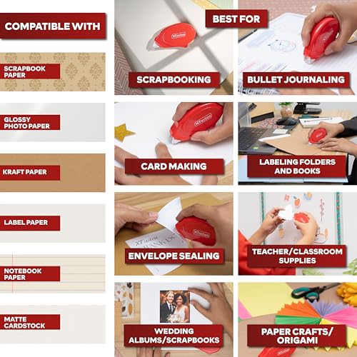 XFasten Glue Tape Roller for Scrapbooking 4-Pack Acid-Free Red Double Sided Tape Roller for Crafts, Photos, Bullet and Junk Journaling Supplies - Scrapbook Adhesive Runner (0.3 in x 30 ft) - color: Red