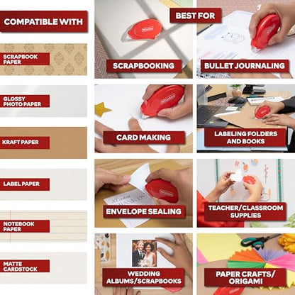 XFasten Glue Tape Roller for Scrapbooking 4-Pack Acid-Free Red Double Sided Tape Roller for Crafts, Photos, Bullet and Junk Journaling Supplies - Scrapbook Adhesive Runner (0.3 in x 30 ft) - color: Red