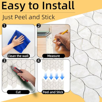 Tilingview 10-Sheet Peel and Stick Backsplash Tile for Kitchen, Self-Adhesive Mosaic Glossy Leaf Stick on Wall Tile with Gaps (Beige Yellow) - color: Leaf Gaps Beige Yellow