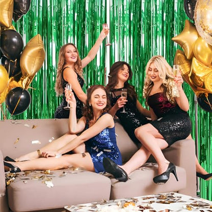 Valentines Day 2 Pack 3.3 * 8.3 ft Foil Curtain Metallic Tinsel Fringe Curtains Photo Booth Props Backdrop for Birthday Wedding Engagement Baby Shower Christmas Holiday Celebration Partyl,Green - color: Green, size: 2 Pack