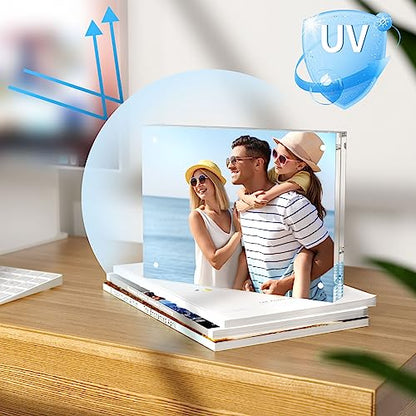 AITEE 3.5x5 Acrylic Picture Frames 3 Pack, 20% Thicker Block, Clear Picture Frames Freestanding Double Sided Magnetic Acrylic Lucite Frameless Transparent Square Frame Gift for Desktop Display - size: 3.5x5