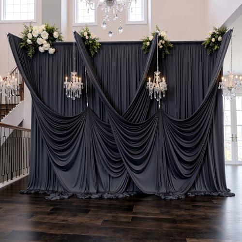 50ftx12ft Black Wrinkle-Free Wedding Backdrop Curtain -Silky Washable Black Polyester Drapes for Baby Showers, Birthday Parties, Photography, and Wedding Receptions-10 Panels 5FTx12FT - color: black, size: W5' x H12'(10 panels)