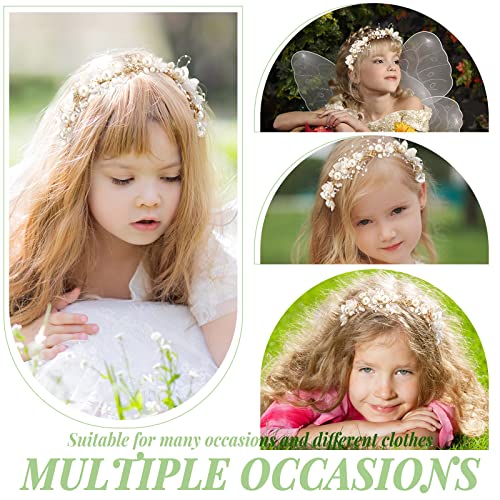 Retrowavy 2 Pcs Flower Girl Headpiece, Flower Girl Hair Accessories Rhinestone Crystal Princess Pearl Headband Bridal Hair Headband for Wedding First Communion(Gold) - color: Gold