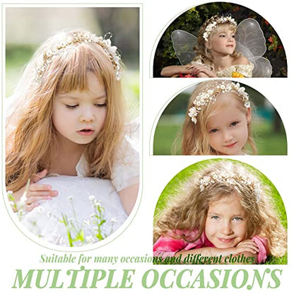 Retrowavy 2 Pcs Flower Girl Headpiece, Flower Girl Hair Accessories Rhinestone Crystal Princess Pearl Headband Bridal Hair Headband for Wedding First Communion(Gold) - color: Gold