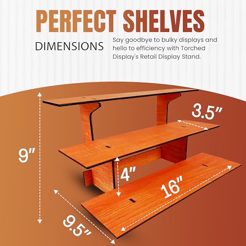3-Tier Straight Retail Table Display Stand with Shelves for Products | 3 Step Straight Display Rack for Counter Top, Craft Shows, Farmers Market, Trade Shows, Pop ups, Soap Display, Candles (Orange) - color: Orange