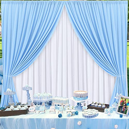 10x10ft Baby Blue and White Backdrop Curtains Panels for Parties Wedding Baby Shower Birthday Party Photography Background, Wrinkle Free Polyester Backdrop Curtains Drapes 4 Panel 2.5x10ft - color: Baby Blue+white, size: 60"W x 120"L (Pack of 4)