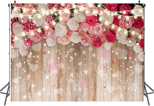 10x8ft Rustic Floral Wooden Wall Backdrop Wall for Women Family Photography Background Rose Flower Wooden Party Decoration for Birthday, Wedding, Baby Showers Valentine’s Day Photo Booth Props - size: 10 x 8ft