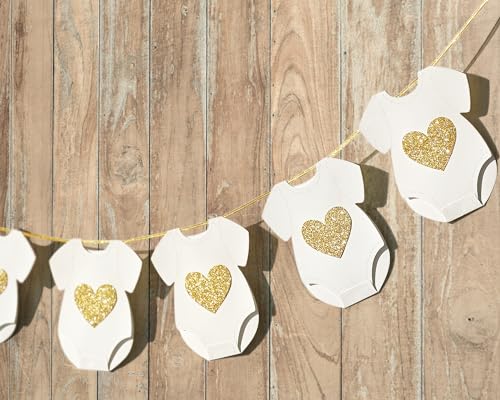 White Baby Shower Paper Garland Short-Sleeve Bodysuits Clothesline Garland Gender Reveal Birthday Banner Pre - Strung Baby Outfit Paper Decorations 9 pcs - color: White