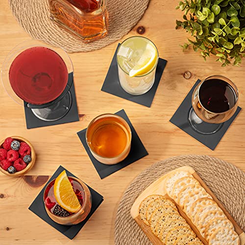 AH AMERICAN HOMESTEAD Cocktail Napkins-Disposable Beverage/Bar Napkins-Black Linen-Like Square Napkins-Eco-Friendly & Compostable-Everyday Use, Party or Wedding 4.75inch x 4.75inch (100 Count, Black) - color: Black, size: 4.75 x 4.75