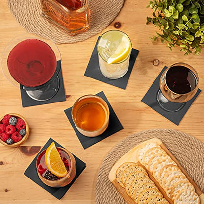 AMERICAN HOMESTEAD Black Cocktail Napkins - Premium 4.75"x4.75" Disposable Linen-Like Beverage Napkins - Bulk Square Party Bar Serviettes for Weddings, Parties, Events, and Everyday Use - 600 Count - color: Black, size: 4.75 x 4.75/600 Count