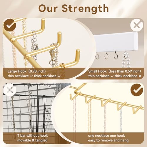 Rotating Necklace Holder Stand Metal Jewelry Organizer Display with 28 Hooks，Necklace Storage for Hanging Keychain Bracelet Long Chains Tree for Girls Women