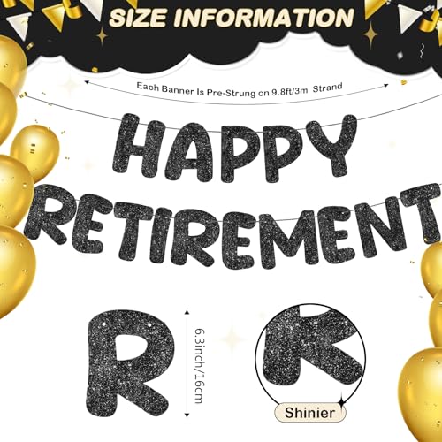 Fulmoon Pre Strung Happy Retirement Banner Glitter Retirement Sign Funny Official Retired Decor Party Decorations Supplies for Men Women Gifts (Black) - color: Black
