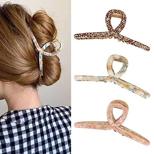 Big Butterfly Hair Accessories - 4.7" Acetate & Metal Clips for Women's Long, Thick Hair - 3 Pcs - color: AcetateHairClip1
