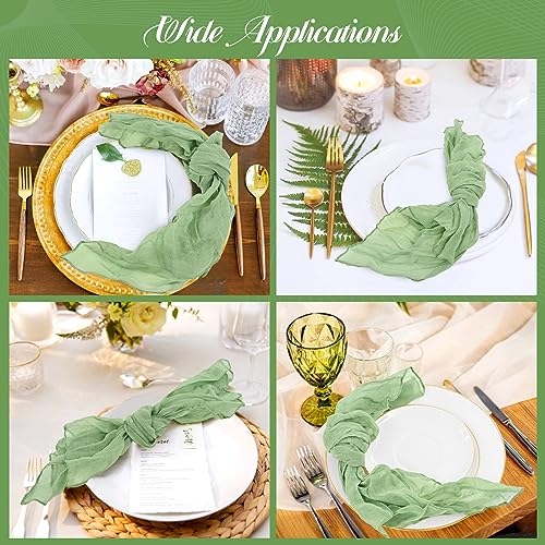 42 Pcs Sage Green Gauze Cheesecloth Napkins, 20 x 20 Inch Rustic Boho Dinner Napkins Wrinkled Rustic Linen Napkins for Wedding,Dinner,Family Everyday Use/Parties - color: Sage Green, size: 20" x 20" (Set of 42)