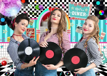 LYWYGG 7X5FT Retro Diner Party Backdrop 50s Retro Rock and Roll Diner Photography Background Sock Hop Party Backdrops cp-640