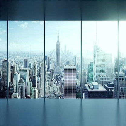 AOFOTO 10x10ft Business Office Sash Window Backdrop French Window Photography Background Empty Casement Work Modern City Building New York Skyscraper Photo Studio Prop Success Job City Landscape Vinyl - size: 10x10ft